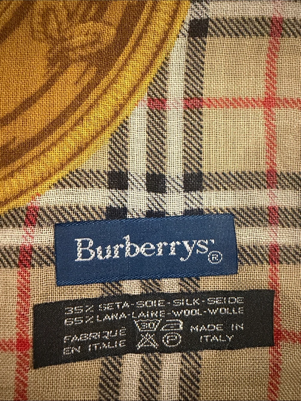 Burberry Brown, Yellow and Cream Plaid Logo Silk Scarf